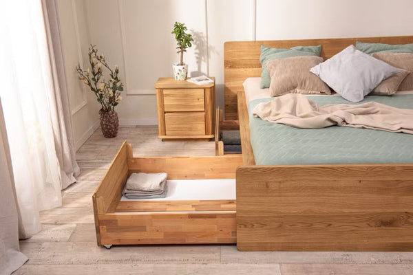 Solvig solid oak bed with storage | NordicStory