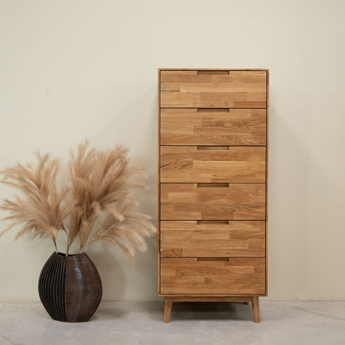 Solid oak high chest of drawers Escandi 6 NordicStory RobleStore