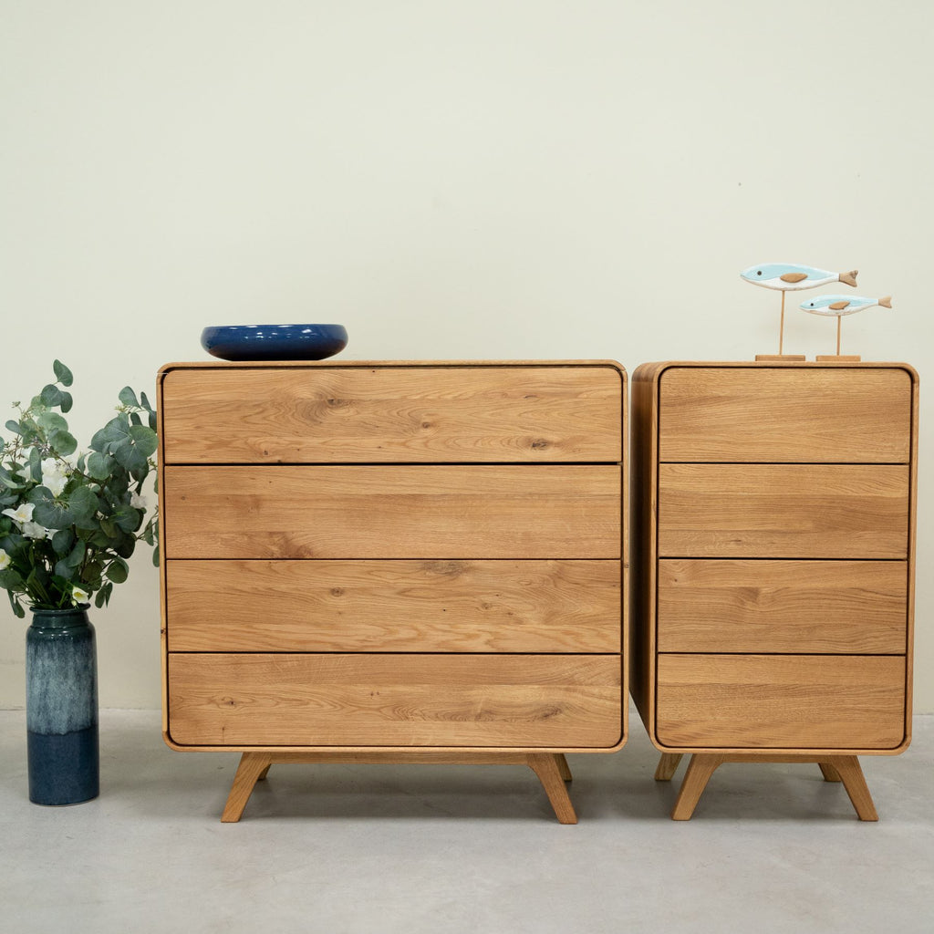 Chest of drawers in solid oak Geneva 2 high chest of drawers with 4 drawers Roble.Store NordicStory