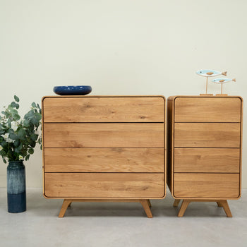 Chest of drawers in solid oak Geneva 2 high chest of drawers with 4 drawers Roble.Store NordicStory
