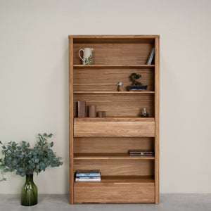 Libreria Estanteria de pared con 2 cajones de madera maciza de roble Elsa 2 | NordicStory