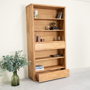 Libreria Estanteria de pared con 2 cajones de madera maciza de roble Elsa 2 | NordicStory