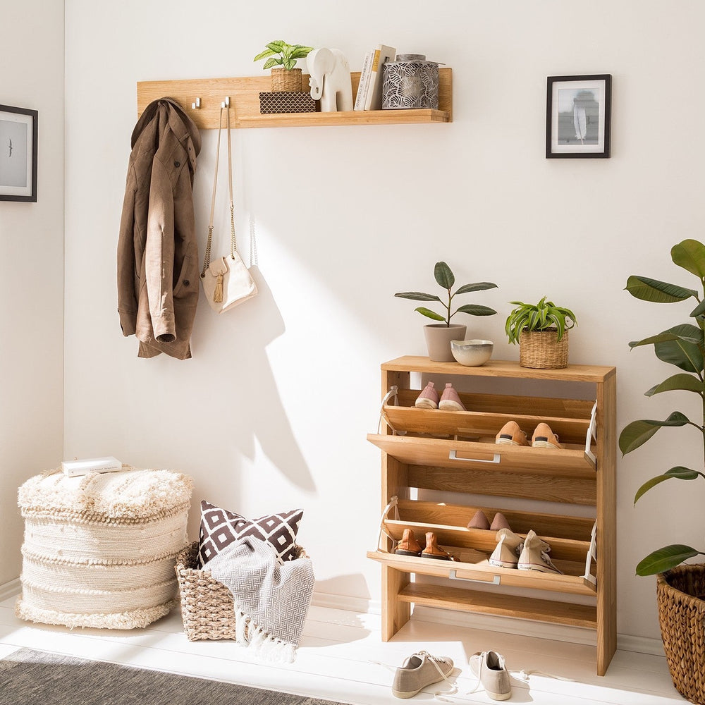 NordicStory Shoe rack oak solid wood shoe cabinet