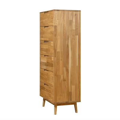 NordicStory Solid oak high chest of drawers "Escandi 6" 60 x 45 x 139 cm.