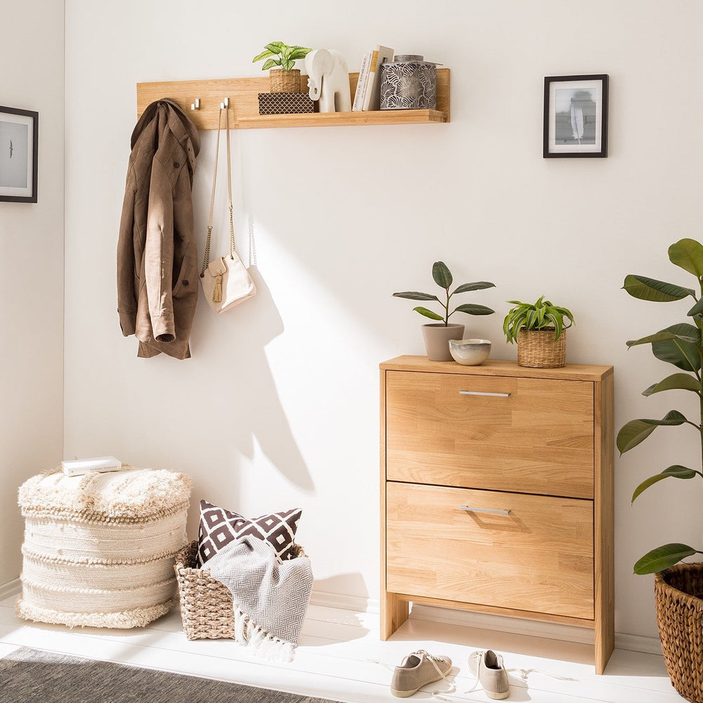 Wall coat rack in solid oak Arizona, 120 x 21 x 18 cm, NordicStory