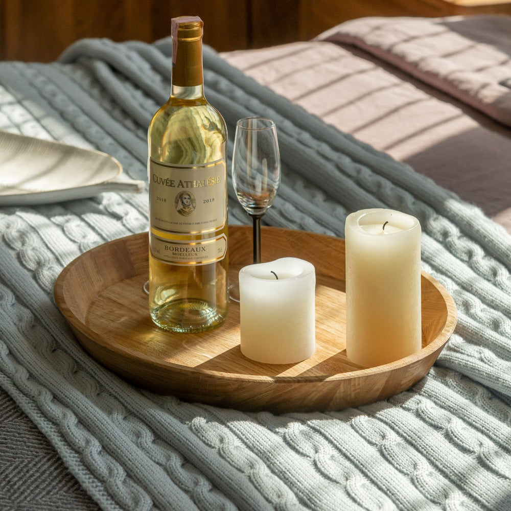 NordicStory Solid oak round decorative tray Info Draft