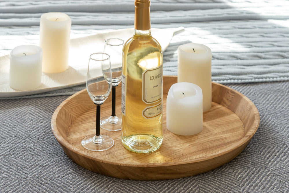 NordicStory Solid oak round decorative tray Info Draft