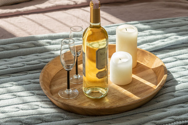 NordicStory Solid oak round decorative tray Info Draft