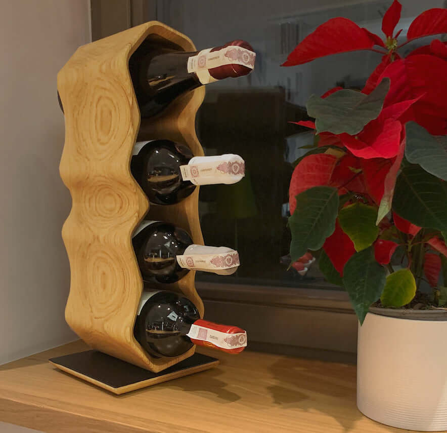 Handmade oak wine rack AWRY 2.0, wine stand for 4 bottlesRoble.Store