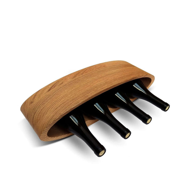 NordicStory ELLIPSE handmade oak wine rack, wine stand for 4 bottles