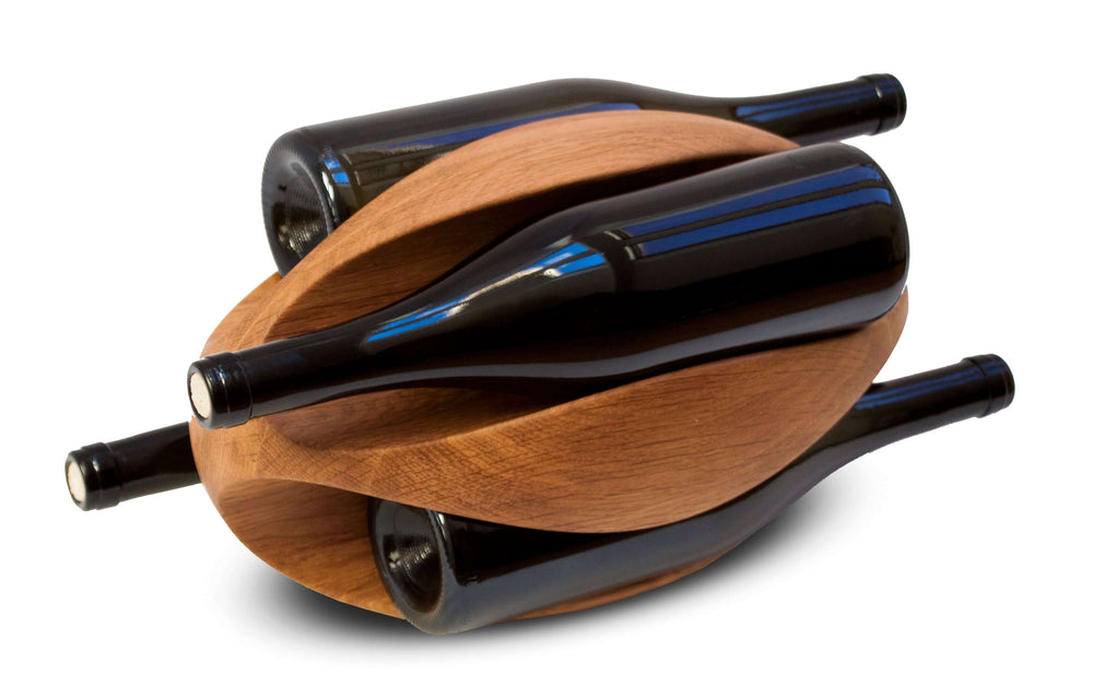 Handmade oak wine rack RUGBY, wine stand for 4 bottles