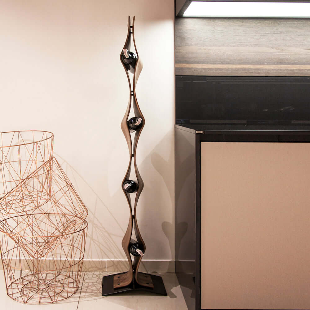 NordicStory Handmade oak wine rack TWIST, wine stand for 4 bottles