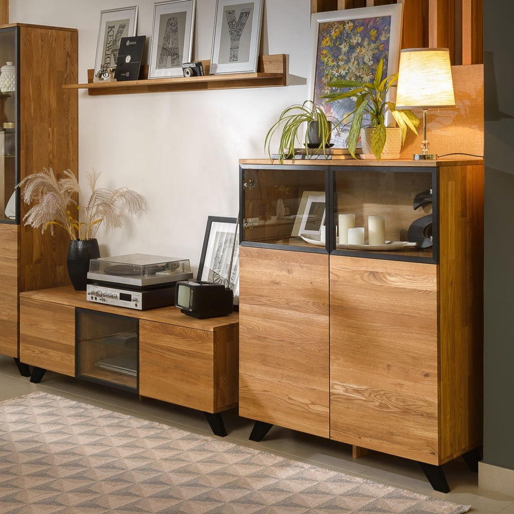 NordicStory Solid oak TV stand with black metal legs Moritz