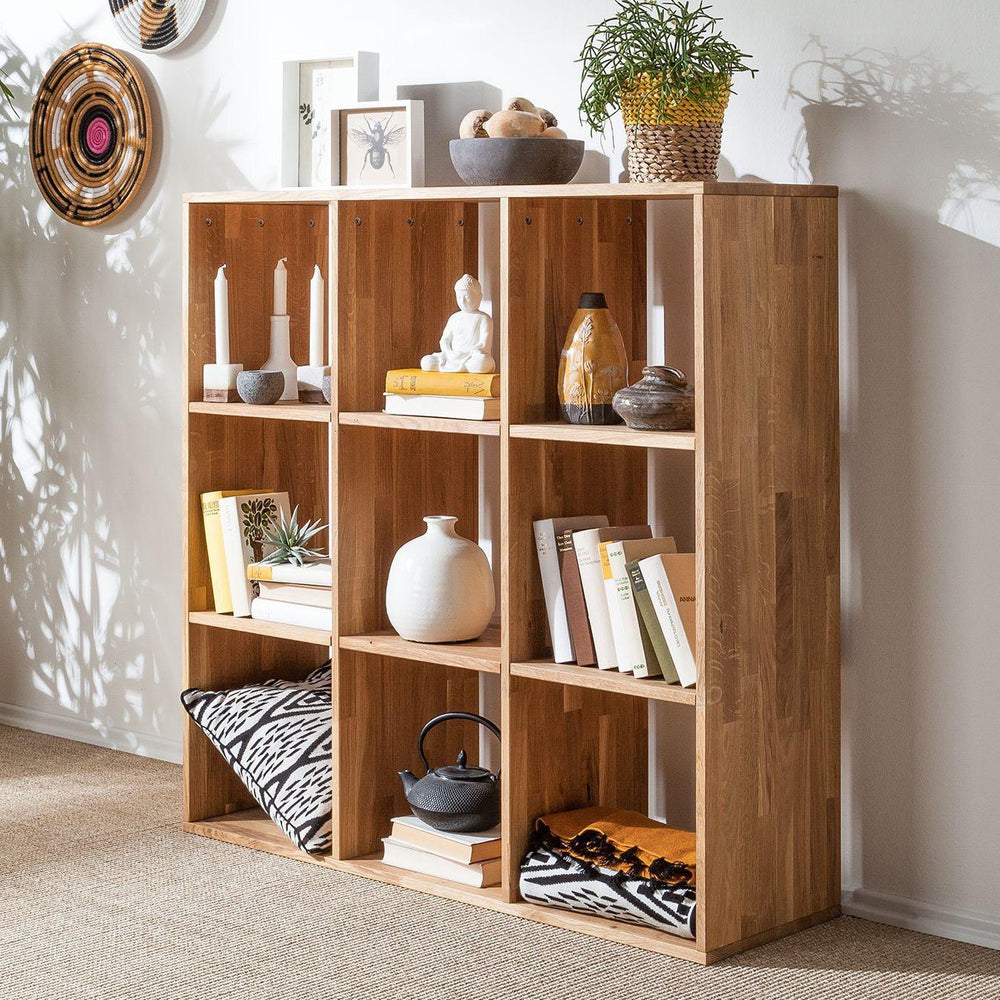 Solid oak bookcase bookcase Regal 3x3, 112,2 x 35 x 112,2 cm. | NordicStory