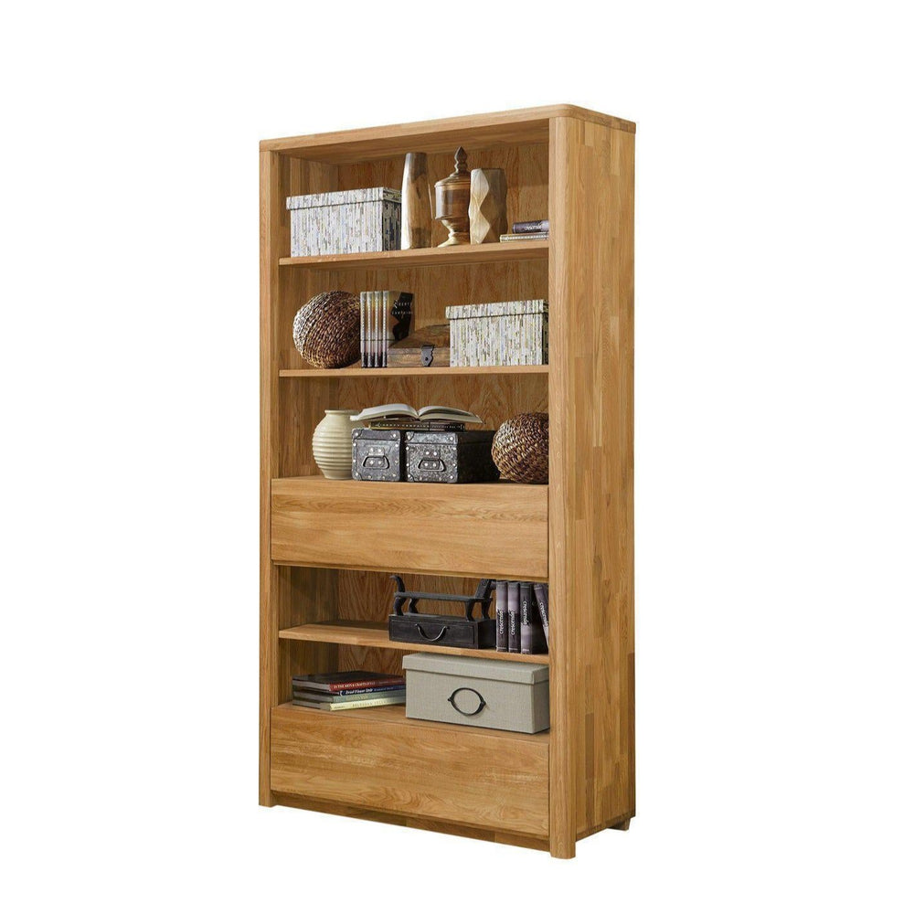 NordicStory Elsa 2 Bookcase Elsa Wall Bookcase with 2 Drawers Solid Wood Natural Oak Nordic Scandinavian Nordic Living Room Office