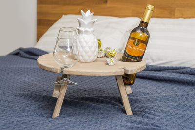 NordicStory Portable Wine Picnic Table, Folding Solid Oak Wooden Tray, Camping Wine Glass Holder, Portable Mini Wooden Wine Table, Beach Table (