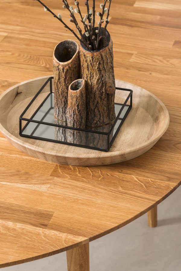 NordicStory Round extendable solid oak dining table with round top