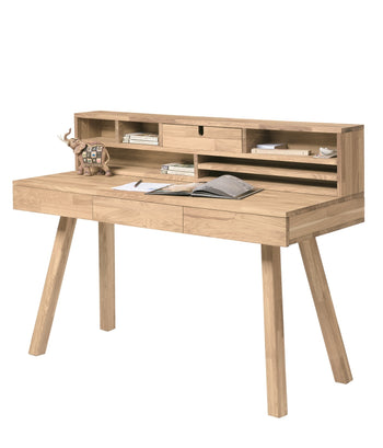 NordicStory "Einstein 2" solid oak writing table with floating shelf