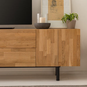 Wardi solid oak TV stand, 220 x 40 x 65 cm, NordicStory