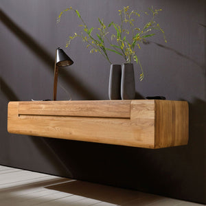 NordicStory Solid wood oak floating TV cabinet, wall mounted TV console, wall-mounted TV stand