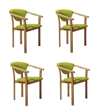 NordicStory Pack of 4 Alexis Dining Chairs, Solid Oak Frame, Upholstery in Living Green