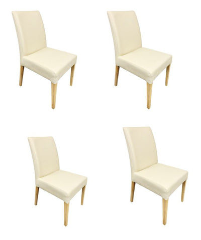 Products NordicStory Pack of 4 Malaga Dining Chairs, Solid Oak Wood Frame, Beige Upholstery