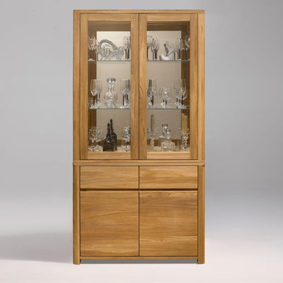 NordicStory Nordic Natural Oak Solid Wood Display Cabinet With Glass Nordic Scandinavian Natural Oak 