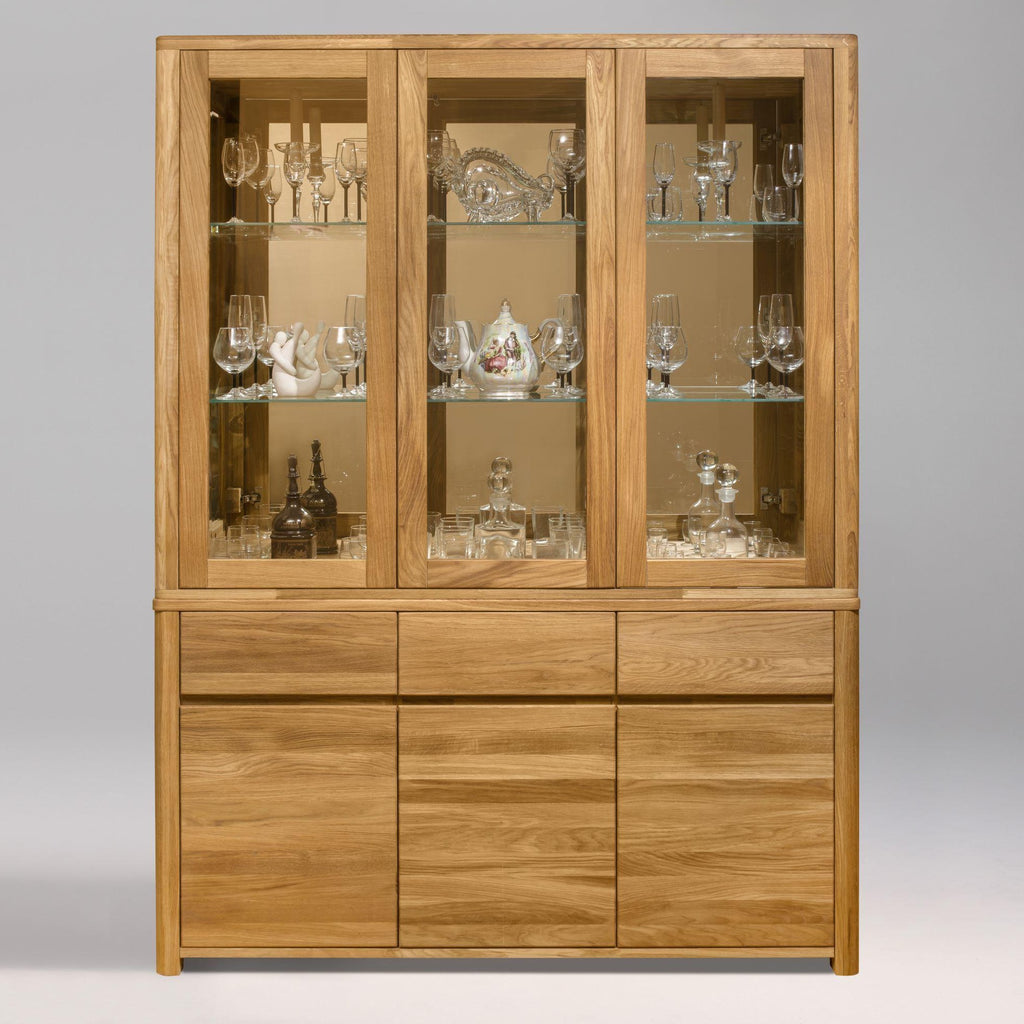 NordicStory Showcase with Glass Living Room Cabinet Solid Wood Scandinavian Oak 