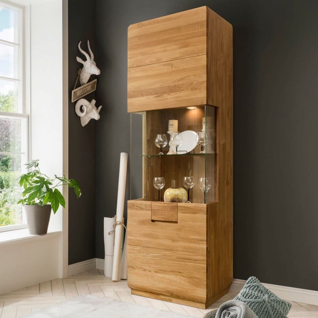 NordicStory Showcase Cabinet with glass solid oak "Faina 1" 60 x 42 x 196 cm.