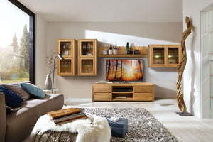 NordicStory wall cabinet solid oak wood storage with Scandinavian glass 