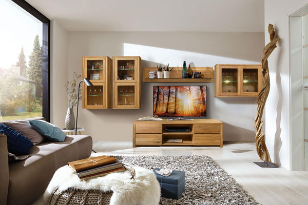 NordicStory wall cabinet solid oak wood storage with Scandinavian glass 