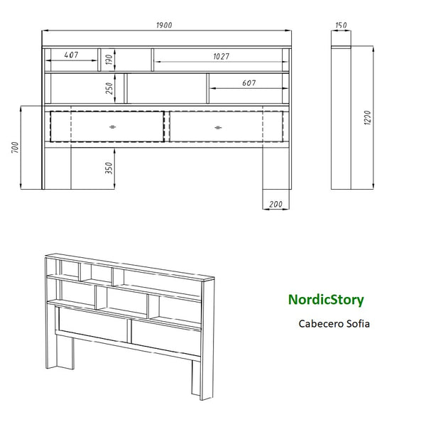 NordicStory Sofia solid oak headboard 190 x 15 x 120 cm.